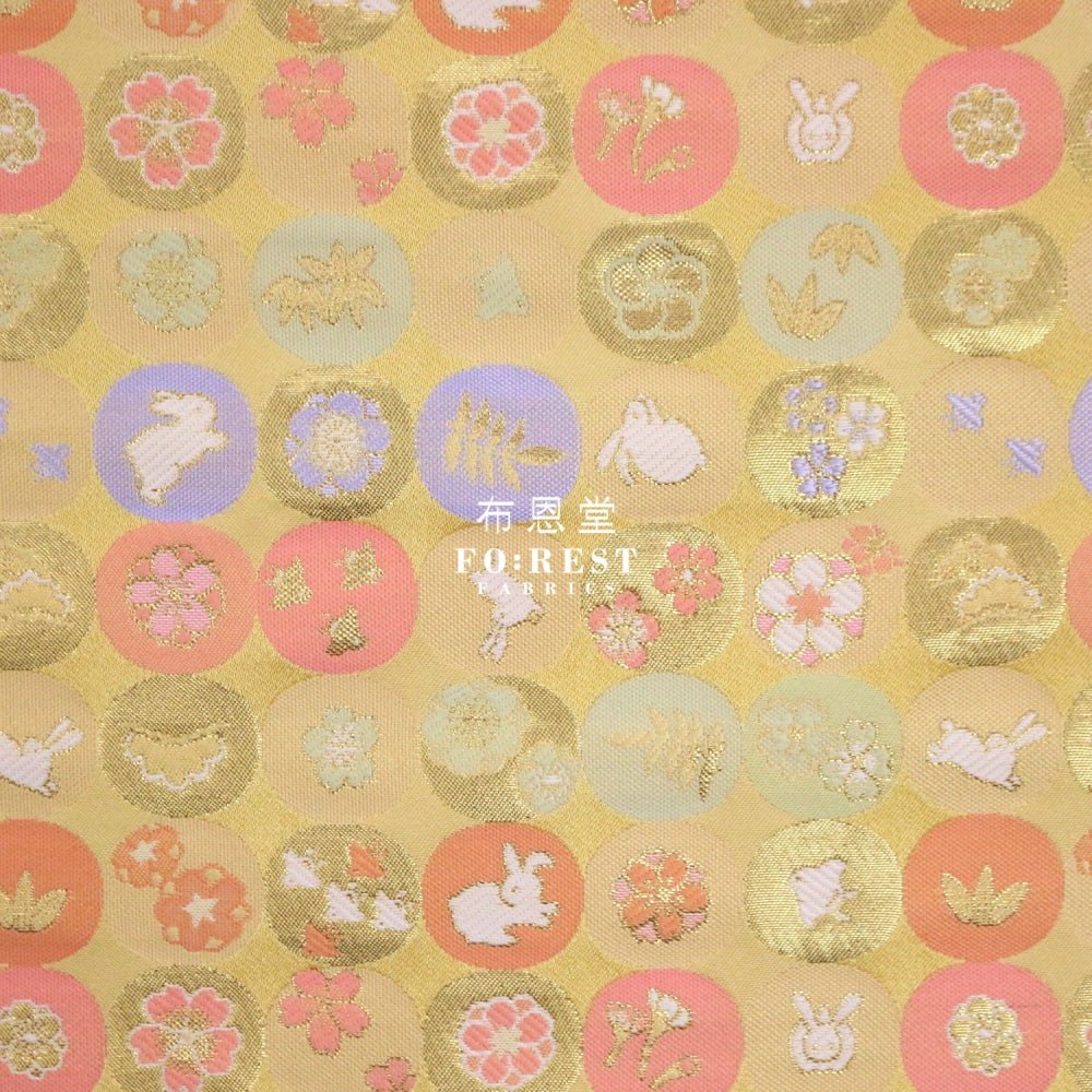 Gold Brocade - Moon Rabbit 月兔 fabric Gold - FO:REST Fabric 布恩堂Liberty fabrictana lawnjapanese fabricykk zipper