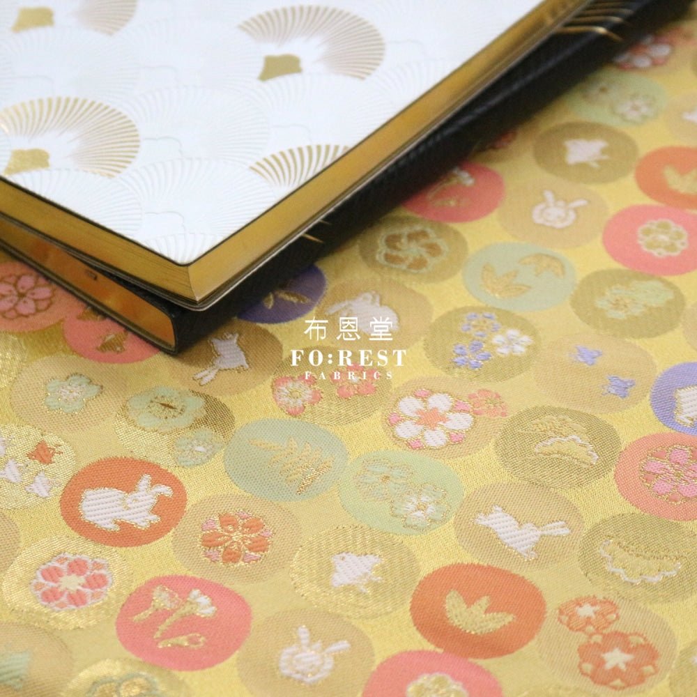 Gold Brocade - Moon Rabbit 月兔 fabric Gold - FO:REST Fabric 布恩堂Liberty fabrictana lawnjapanese fabricykk zipper