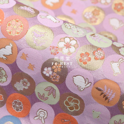 Gold Brocade - Moon Rabbit Fabric Purple Polyester
