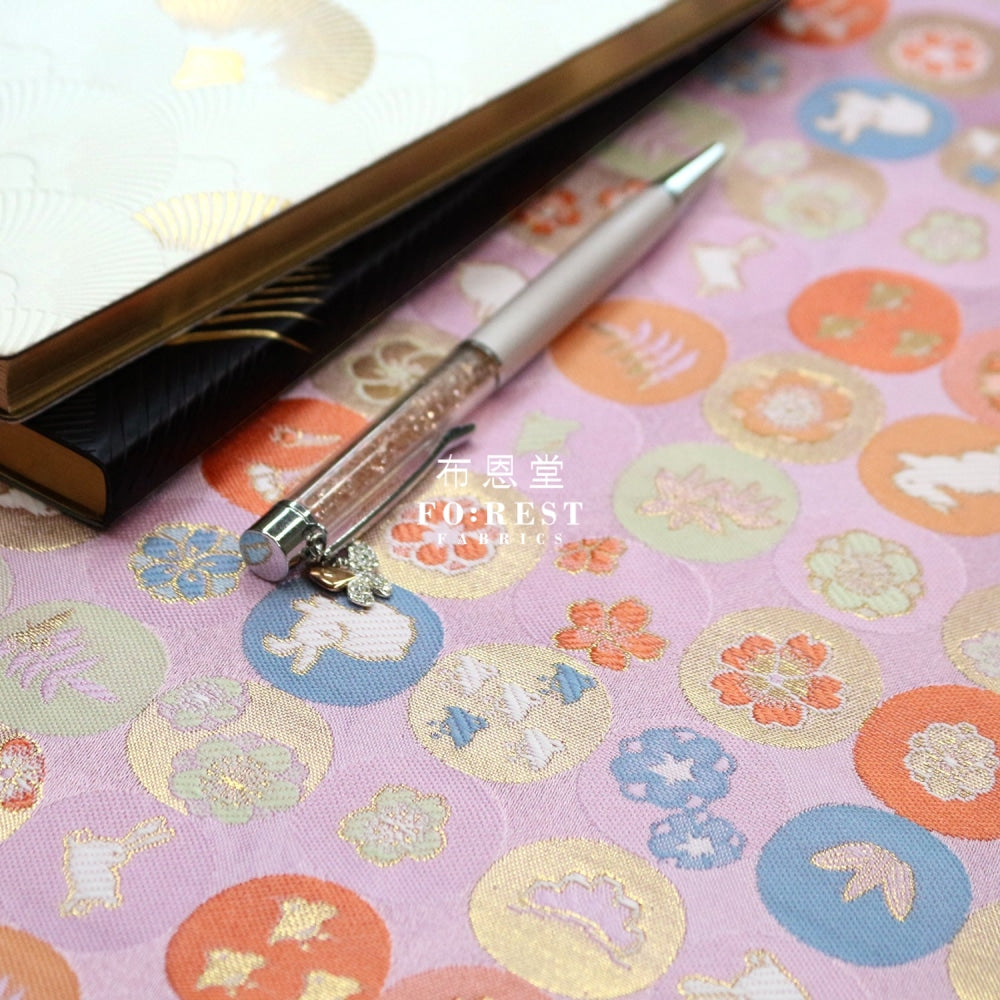 Gold Brocade - Moon Rabbit Fabric Purple Polyester