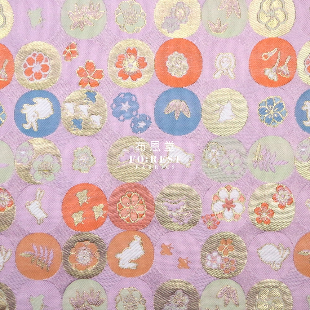 Gold Brocade - Moon Rabbit Fabric Purple Polyester