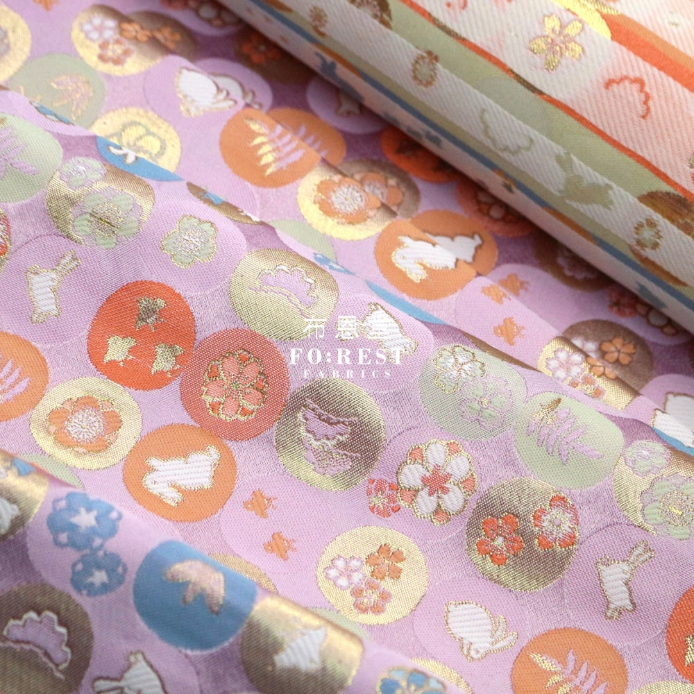 Gold Brocade - Moon Rabbit Fabric Purple Polyester