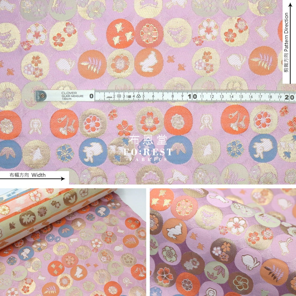 Gold Brocade - Moon Rabbit Fabric Purple Polyester