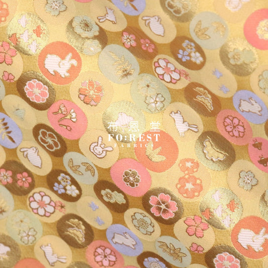 Gold Brocade - Moonrabbit Fabric Lightyellow Polyester