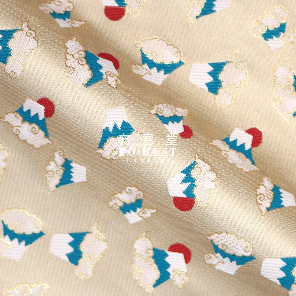 Gold Brocade - Mount Fuji Japanese Style Kinran Fabric Polyester