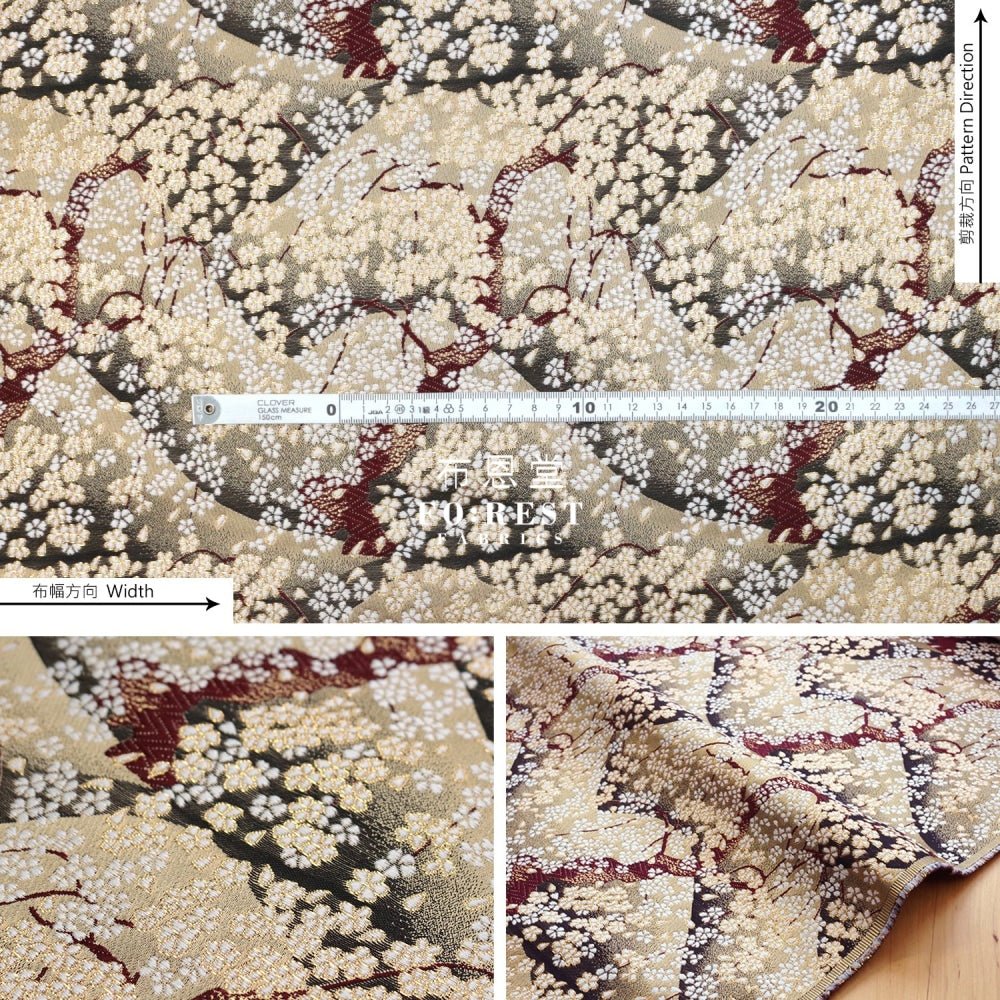 Gold Brocade - Mount Fuji sakura 遠山櫻 fabric Gold - FO:REST Fabric 布恩堂Liberty fabrictana lawnjapanese fabricykk zipper