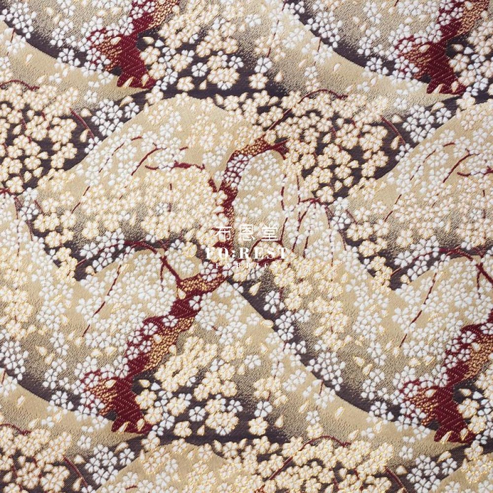 Gold Brocade - Mount Fuji sakura 遠山櫻 fabric Gold - FO:REST Fabric 布恩堂Liberty fabrictana lawnjapanese fabricykk zipper