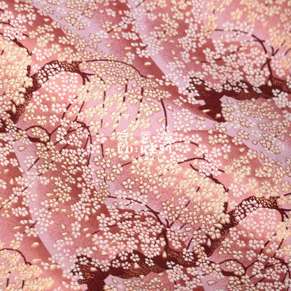 Gold Brocade -Mount Fuji Sakura Fabric Darkpink Polyester