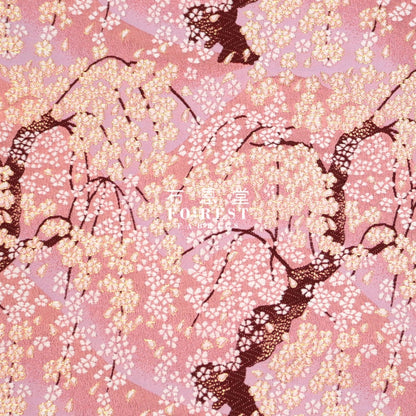 Gold Brocade -Mount Fuji Sakura Fabric Darkpink Polyester