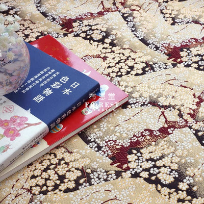 Gold Brocade - Mount Fuji Sakura Fabric Polyester