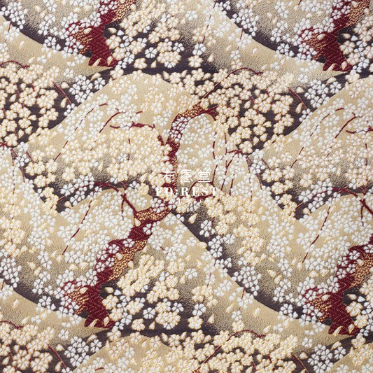 Gold Brocade - Mount Fuji Sakura Fabric Polyester