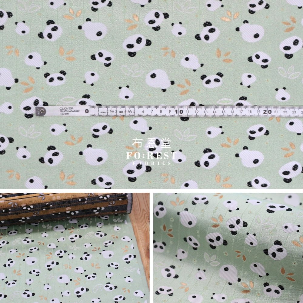 Gold Brocade - Panda fabric LT.Green - FO:REST Fabric 布恩堂Liberty fabrictana lawnjapanese fabricykk zipper