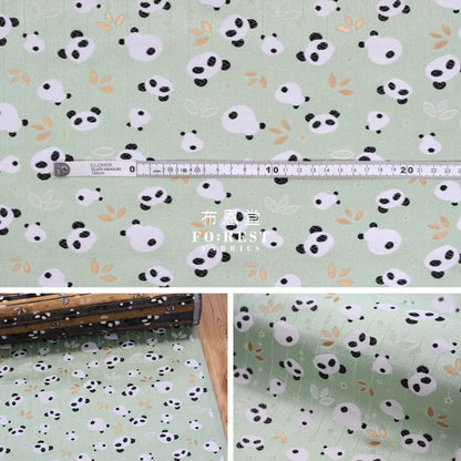 Gold Brocade - Panda fabric LT.Green - FO:REST Fabric 布恩堂Liberty fabrictana lawnjapanese fabricykk zipper