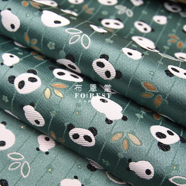 Gold Brocade - Panda 竹葉熊貓 KINRAN fabric Green - forest-fabric