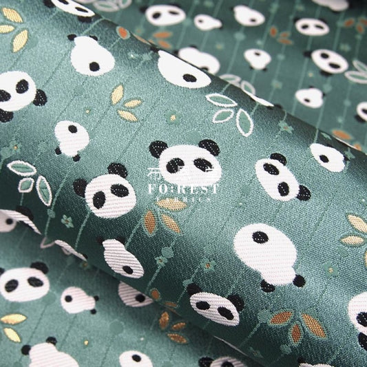 Gold Brocade - Panda 竹葉熊貓 KINRAN fabric Green - forest-fabric