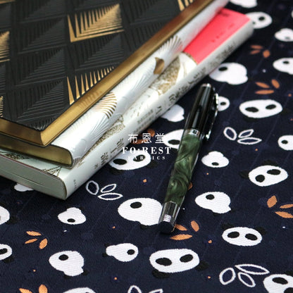 Gold Brocade - Panda Kinran Fabric Navy Polyester