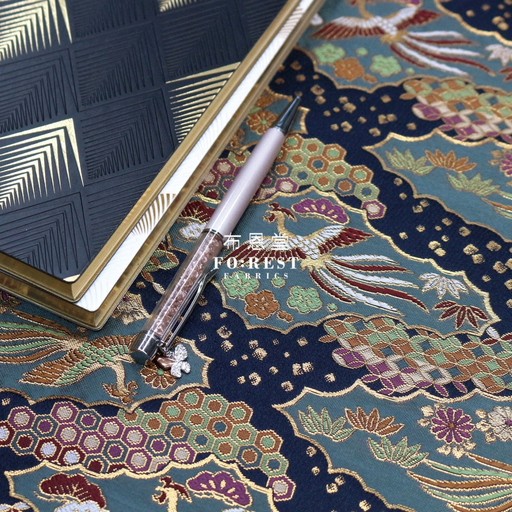 Gold Brocade - Phoenix Fabric Navy Polyester