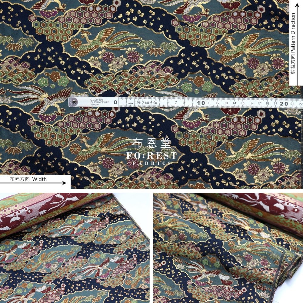 Gold Brocade - Phoenix fabric Navy - FO:REST Fabric 布恩堂Liberty fabrictana lawnjapanese fabricykk zipper