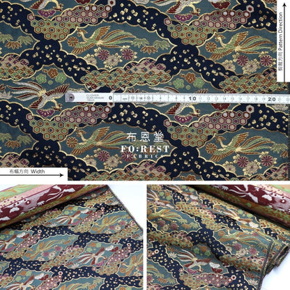 Gold Brocade - Phoenix fabric Navy - FO:REST Fabric 布恩堂Liberty fabrictana lawnjapanese fabricykk zipper