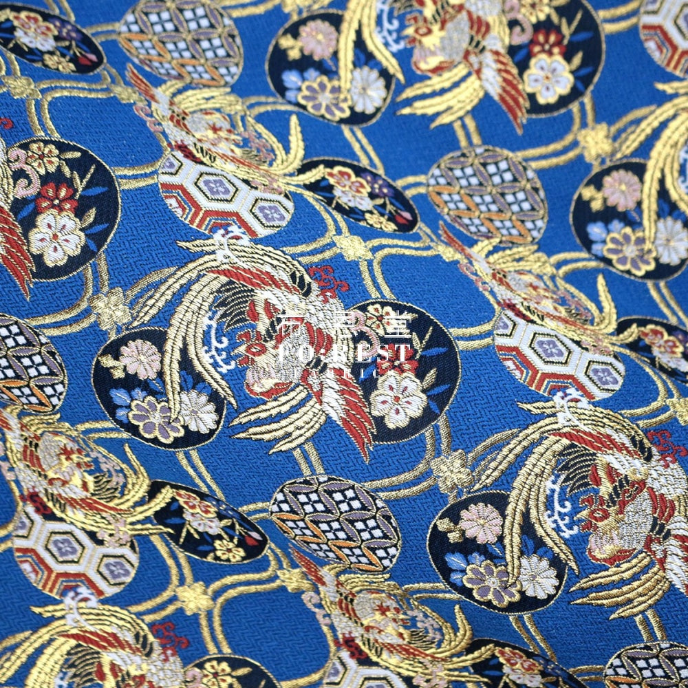 Gold Brocade - Phoenix Fabric Blue Polyester
