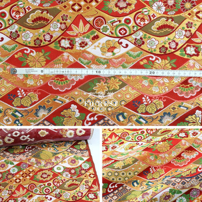 Gold Brocade - Pine River Fabric Red Polyester