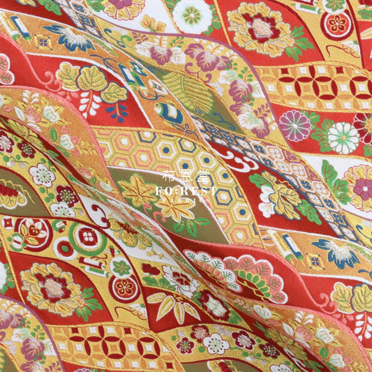 Gold Brocade - Pine River Fabric Red Polyester