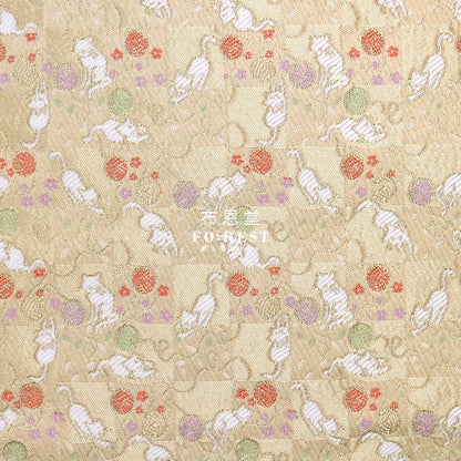 Gold Brocade - Playing Cats Fabric Glod Polyester