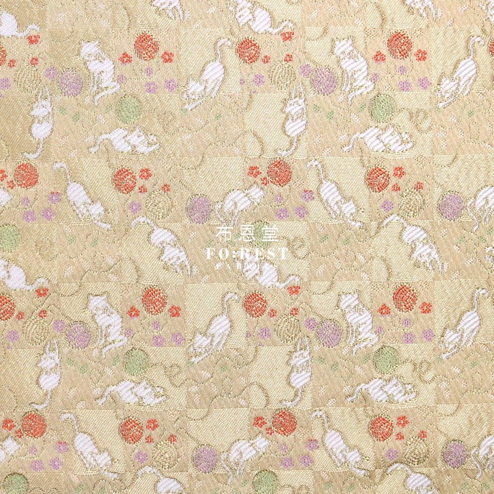 Gold Brocade - Playing Cats fabric Glod - FO:REST Fabric 布恩堂Liberty fabrictana lawnjapanese fabricykk zipper