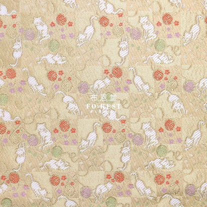 Gold Brocade - Playing Cats fabric Glod - FO:REST Fabric 布恩堂Liberty fabrictana lawnjapanese fabricykk zipper