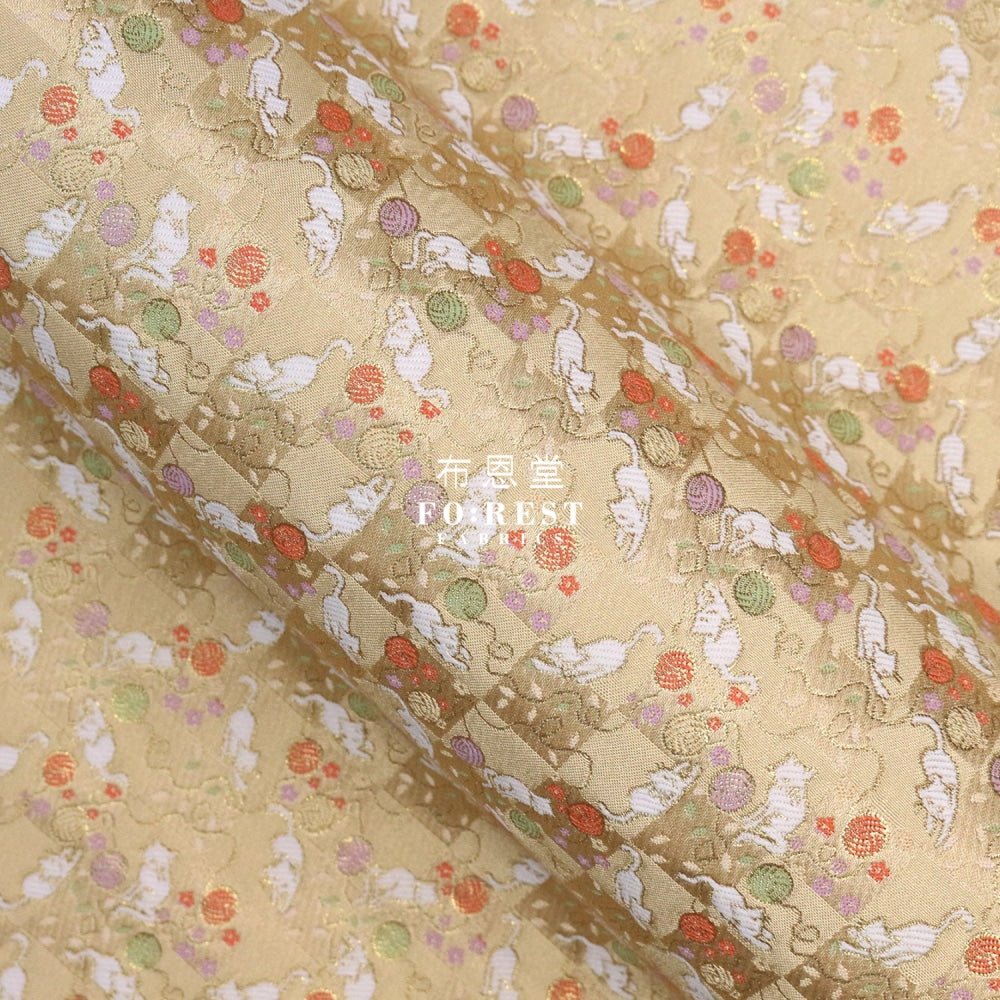 Gold Brocade - Playing Cats fabric Glod - FO:REST Fabric 布恩堂Liberty fabrictana lawnjapanese fabricykk zipper