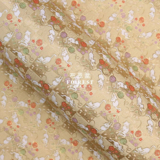 Gold Brocade - Playing Cats fabric Glod - FO:REST Fabric 布恩堂Liberty fabrictana lawnjapanese fabricykk zipper