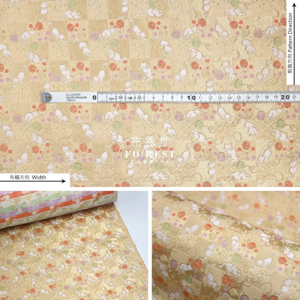 Gold Brocade - Playing Cats fabric Glod - FO:REST Fabric 布恩堂Liberty fabrictana lawnjapanese fabricykk zipper
