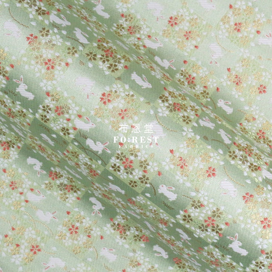 Gold Brocade - Rabbit Sakura Fabric Lightgreen Polyester