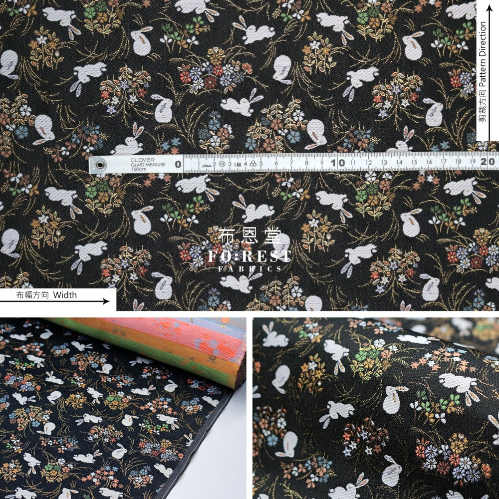 Gold Brocade - Rabbit Fabric Black Polyester
