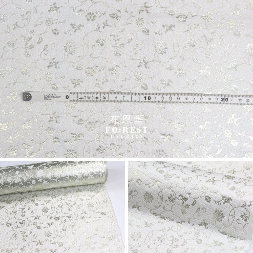 Gold Brocade - Rose vine fabric White - FO:REST Fabric 布恩堂Liberty fabrictana lawnjapanese fabricykk zipper