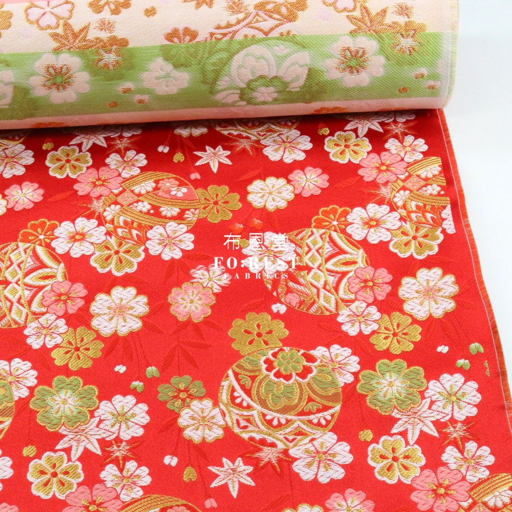 Gold Brocade - Sakura Bamboo Fabric Red Polyester