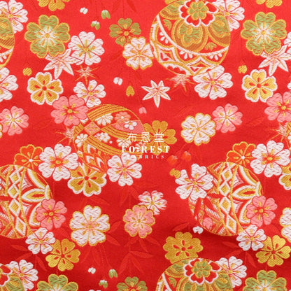 Gold Brocade - Sakura Bamboo Fabric Red Polyester