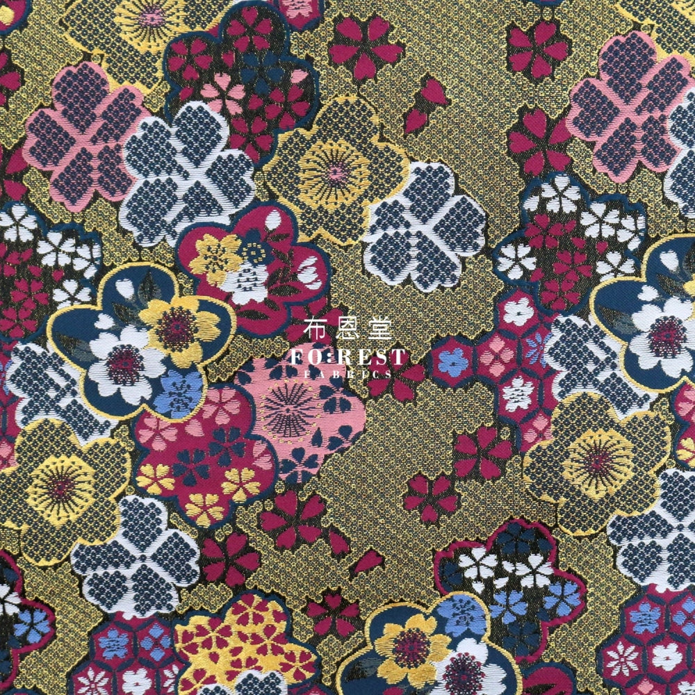 Gold Brocade - Sakura Fabric Black Polyester