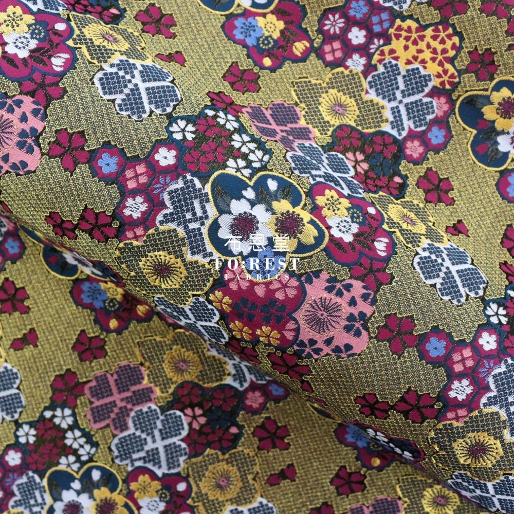 Gold Brocade - Sakura fabric BLACK - FO:REST Fabric 布恩堂Liberty fabrictana lawnjapanese fabricykk zipper