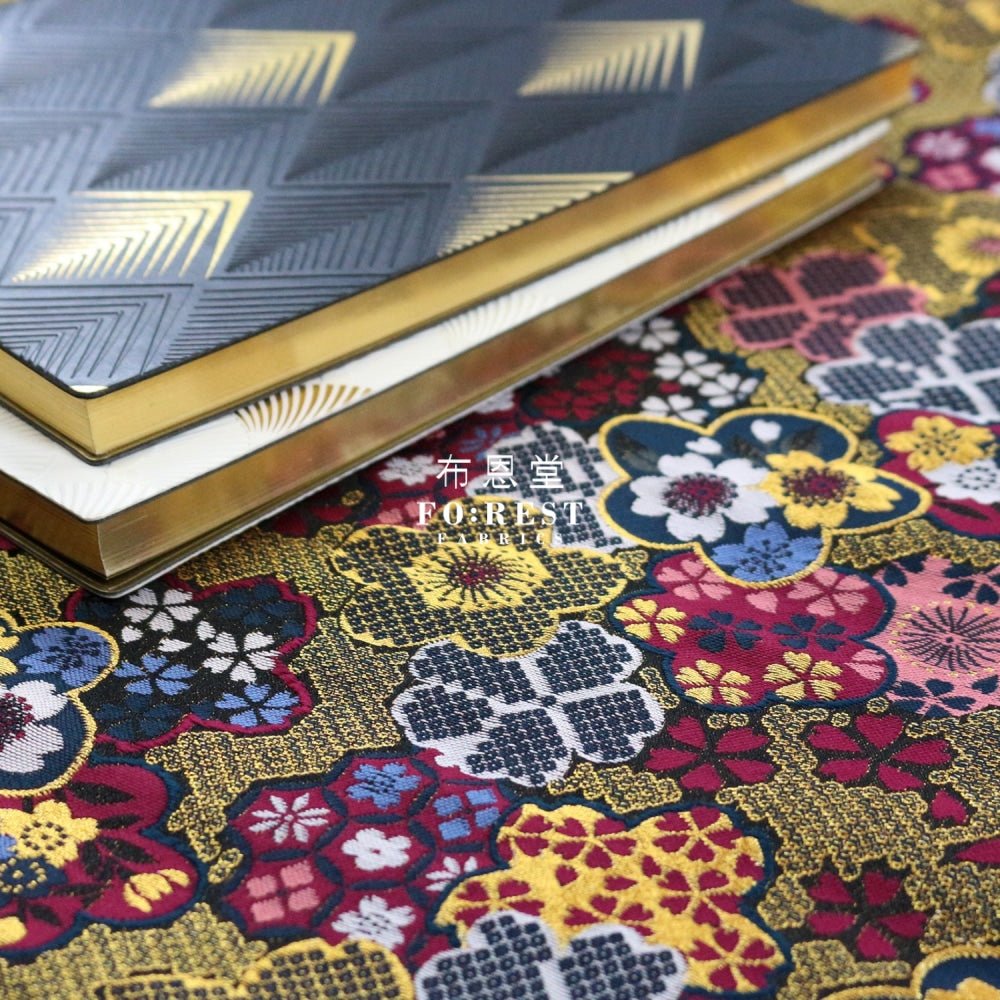Gold Brocade - Sakura fabric BLACK - FO:REST Fabric 布恩堂Liberty fabrictana lawnjapanese fabricykk zipper
