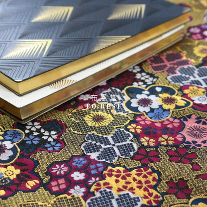 Gold Brocade - Sakura fabric BLACK - FO:REST Fabric 布恩堂Liberty fabrictana lawnjapanese fabricykk zipper