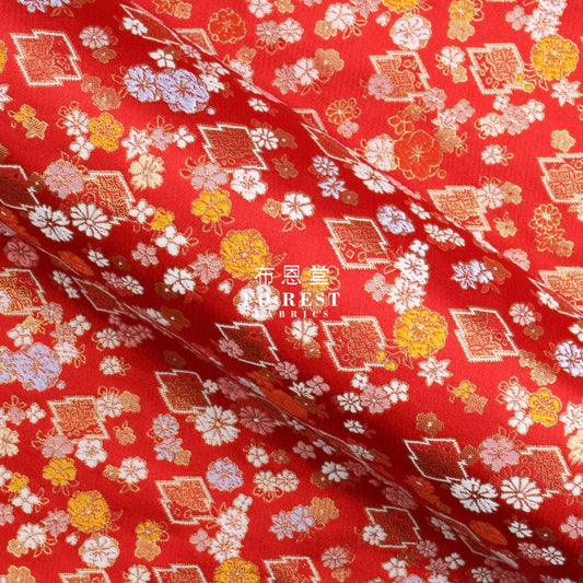 Gold Brocade - Sakura Fabric Red Polyester