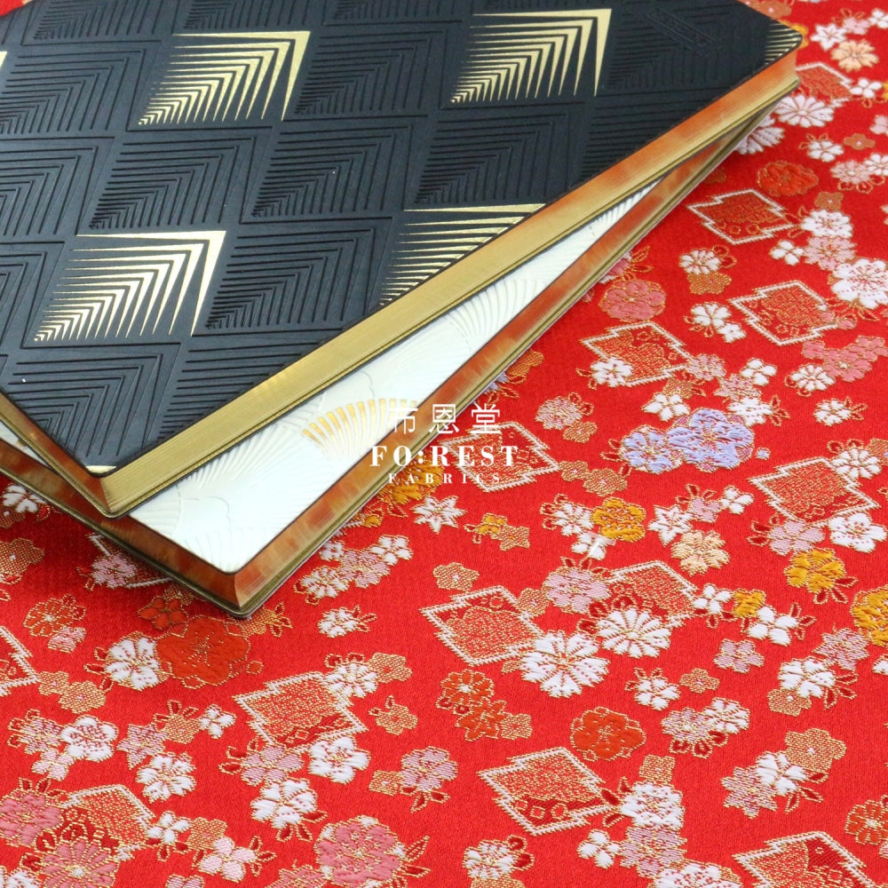 Gold Brocade - Sakura Fabric Red Polyester