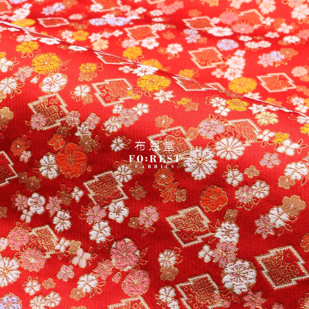 Gold Brocade - Sakura Fabric Red Polyester