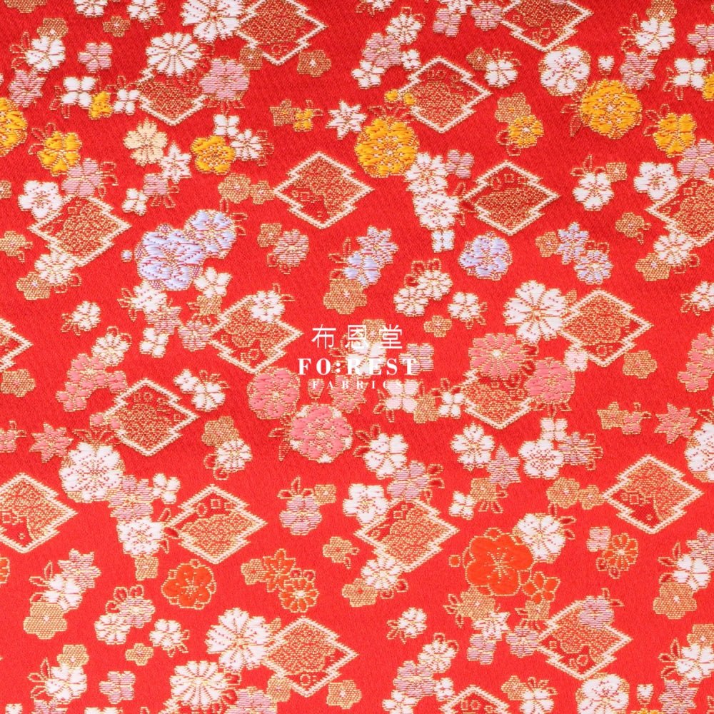 Gold Brocade - Sakura fabric Red - FO:REST Fabric 布恩堂Liberty fabrictana lawnjapanese fabricykk zipper