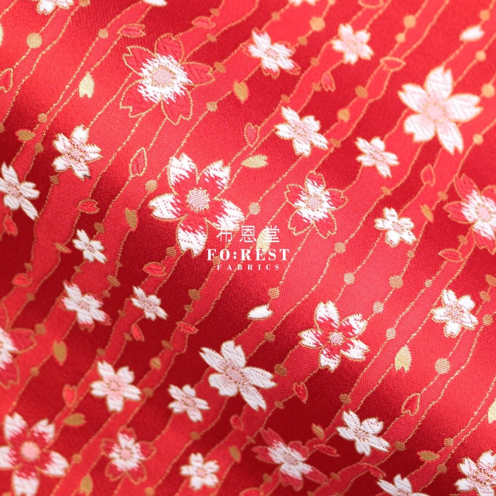Gold Brocade - Sakura櫻 fabric Red - FO:REST Fabric 布恩堂Liberty fabrictana lawnjapanese fabricykk zipper