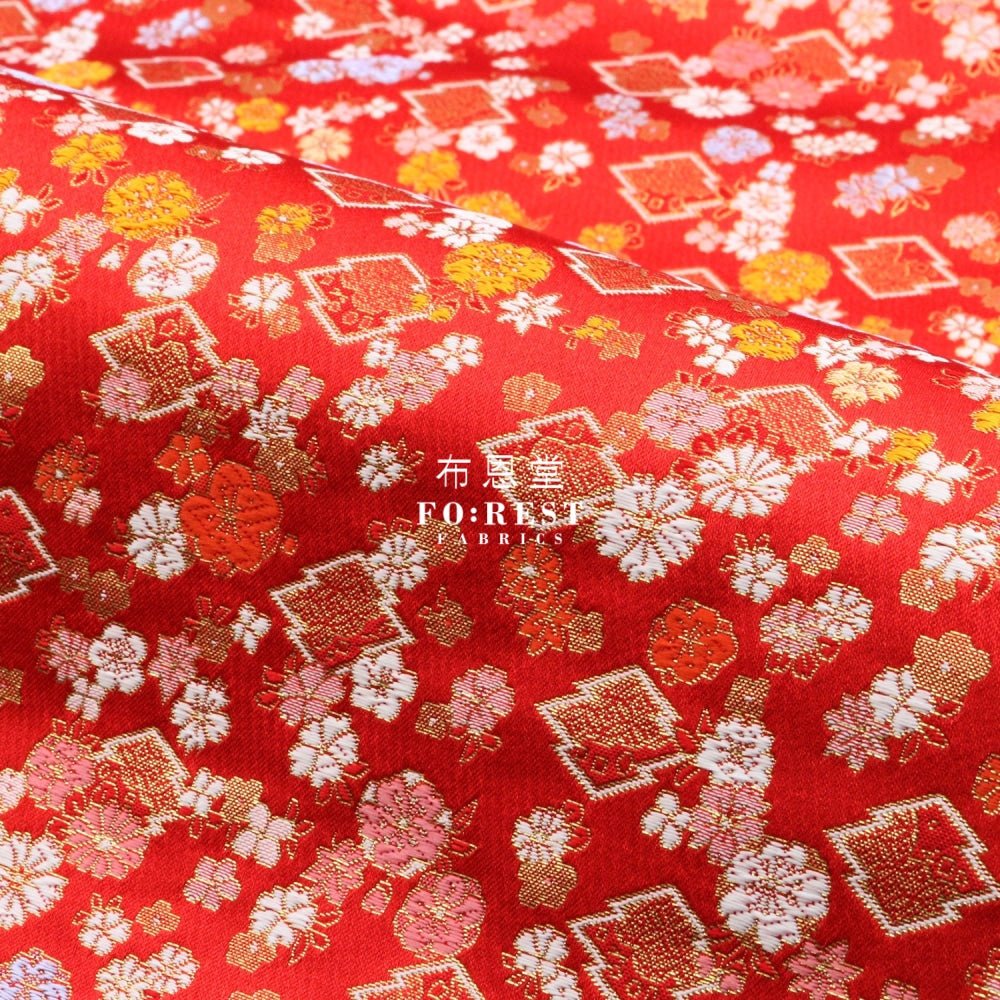 Gold Brocade - Sakura fabric Red - FO:REST Fabric 布恩堂Liberty fabrictana lawnjapanese fabricykk zipper