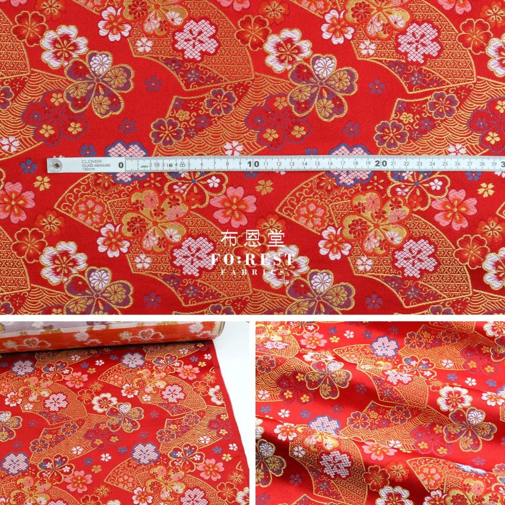 Gold Brocade - Sakura Fan fabric Red - FO:REST Fabric 布恩堂Liberty fabrictana lawnjapanese fabricykk zipper