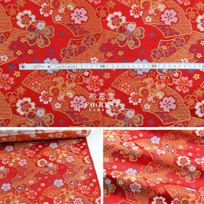 Gold Brocade - Sakura Fan fabric Red - FO:REST Fabric 布恩堂Liberty fabrictana lawnjapanese fabricykk zipper