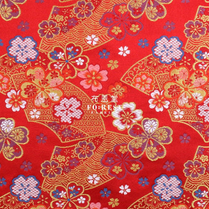 Gold Brocade - Sakura Fan fabric Red - FO:REST Fabric 布恩堂Liberty fabrictana lawnjapanese fabricykk zipper